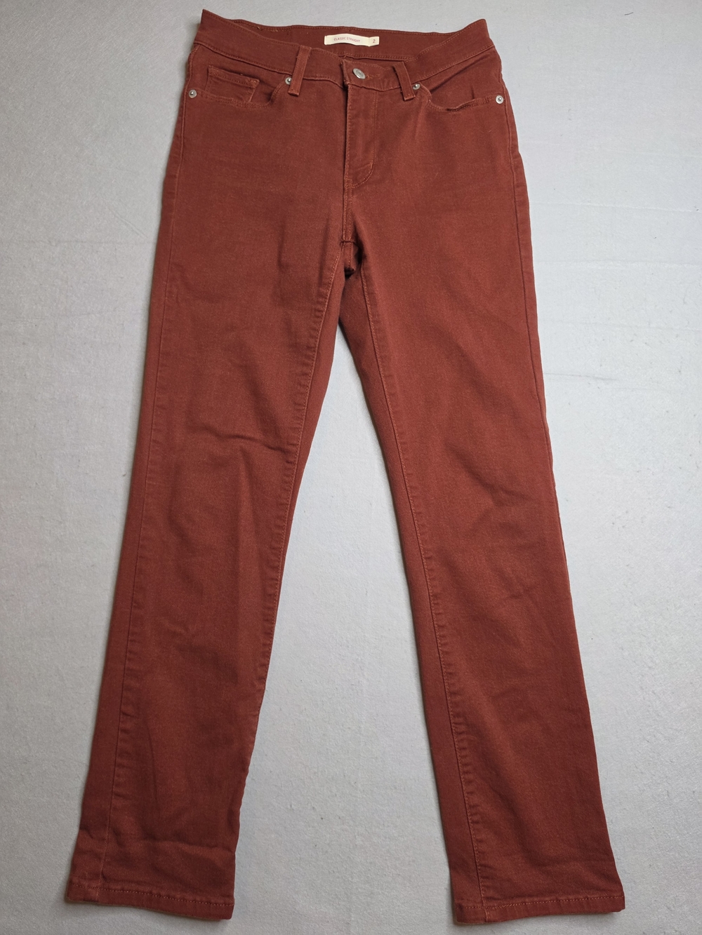 Levi's Mid-Rise Straight Leg Jeans Rust Burnt Orange Stretch Denim Size 2 Small
